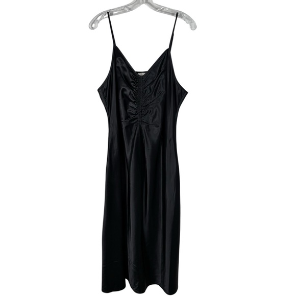 A New Day Black Silky Ruched Front Midi Tea Length Tank Dress XXL 2XL Minimal 2X - Picture 1 of 5